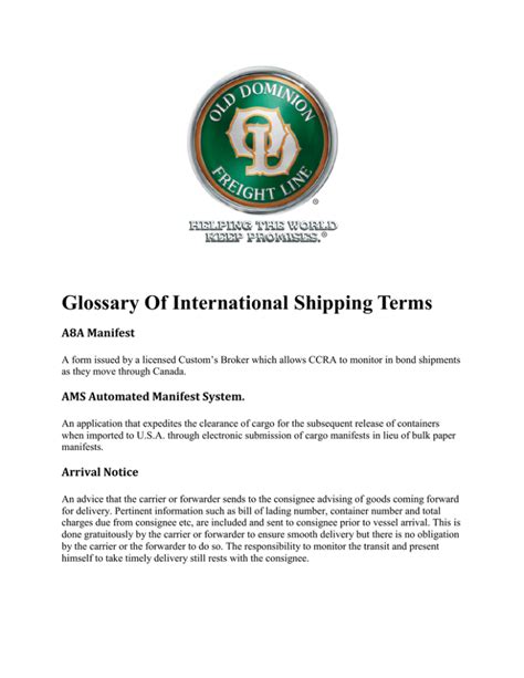 A Glossary of International Shipping Terms .